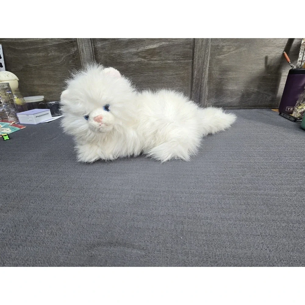 A&A Plush White Persian Cat Kitten Stuffed Animal Long Hair Blue Eyes